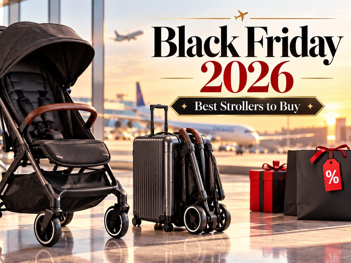 Black Friday 2026 artwork reading Best Strollers to Buy, with a stroller and luggage in an airport terminal